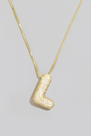 Pave Bubble Initial Pendant Necklace-Necklaces-Vixen Collection, Day Spa and Women's Boutique Located in Seattle, Washington