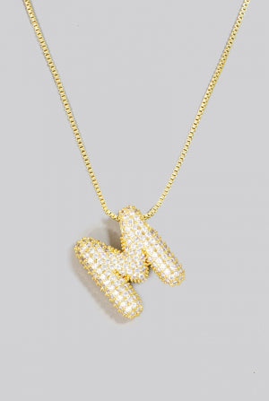 Pave Bubble Initial Pendant Necklace-Necklaces-Vixen Collection, Day Spa and Women's Boutique Located in Seattle, Washington