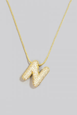 Pave Bubble Initial Pendant Necklace-Necklaces-Vixen Collection, Day Spa and Women's Boutique Located in Seattle, Washington