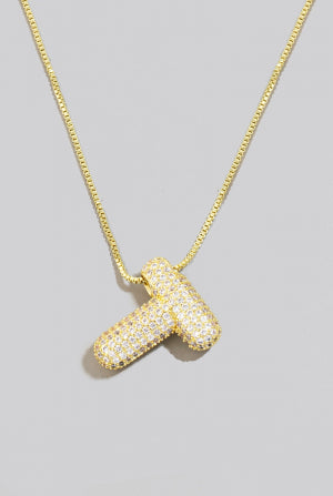 Pave Bubble Initial Pendant Necklace-Necklaces-Vixen Collection, Day Spa and Women's Boutique Located in Seattle, Washington