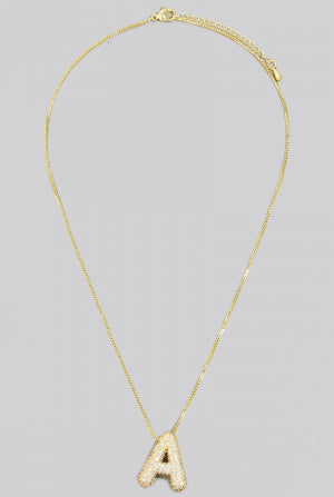 Pave Bubble Initial Pendant Necklace-Necklaces-Vixen Collection, Day Spa and Women's Boutique Located in Seattle, Washington