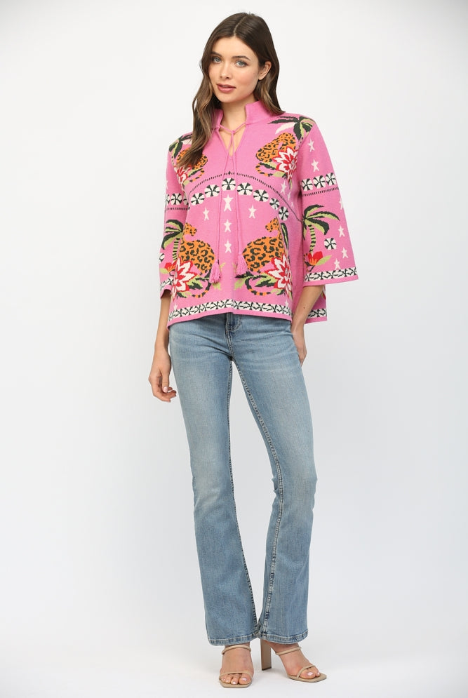 Pink Paradise Prowl Sweater-Tops-Vixen Collection, Day Spa and Women's Boutique Located in Seattle, Washington