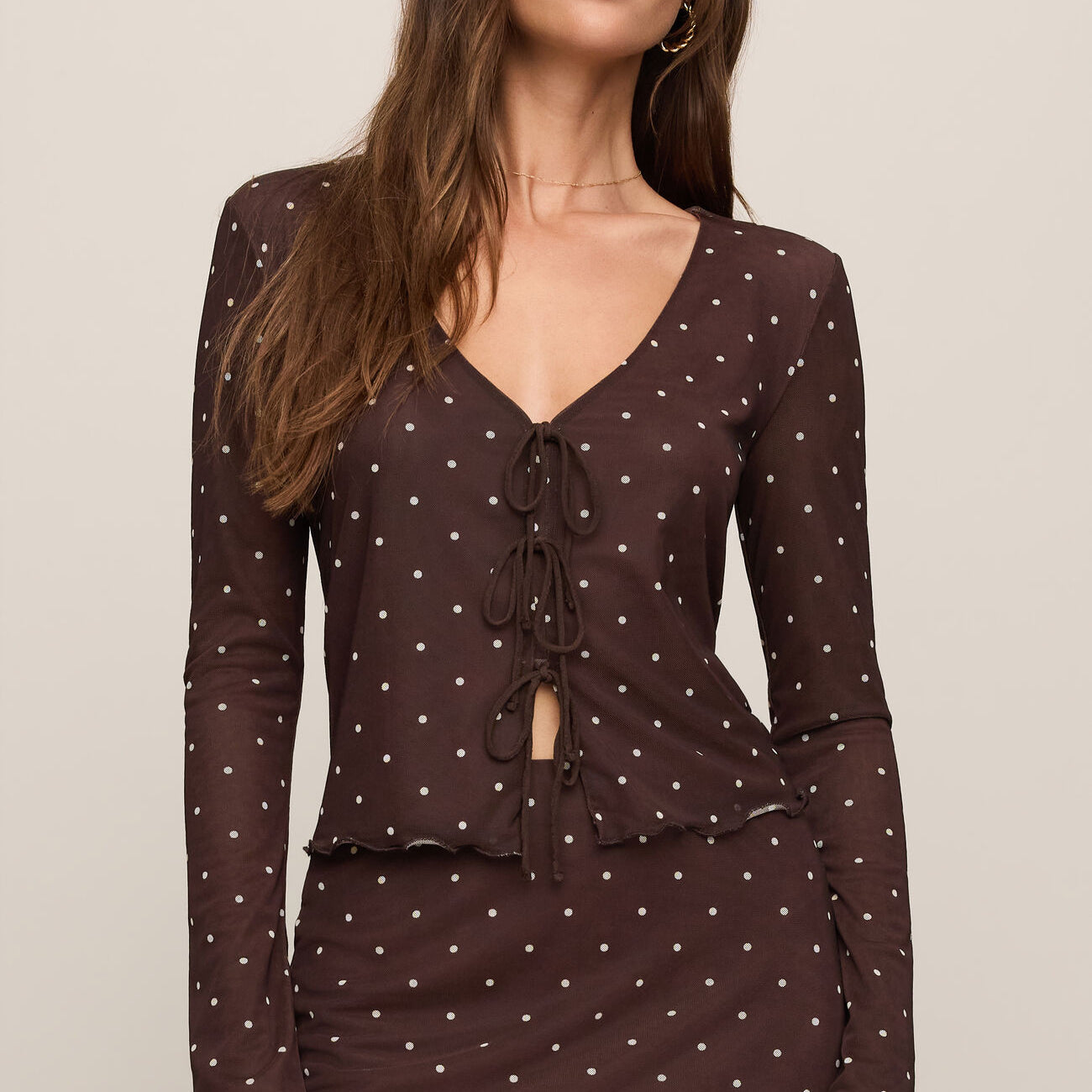 Amara Polka Dot Mesh Top-Long Sleeves-Vixen Collection, Day Spa and Women's Boutique Located in Seattle, Washington