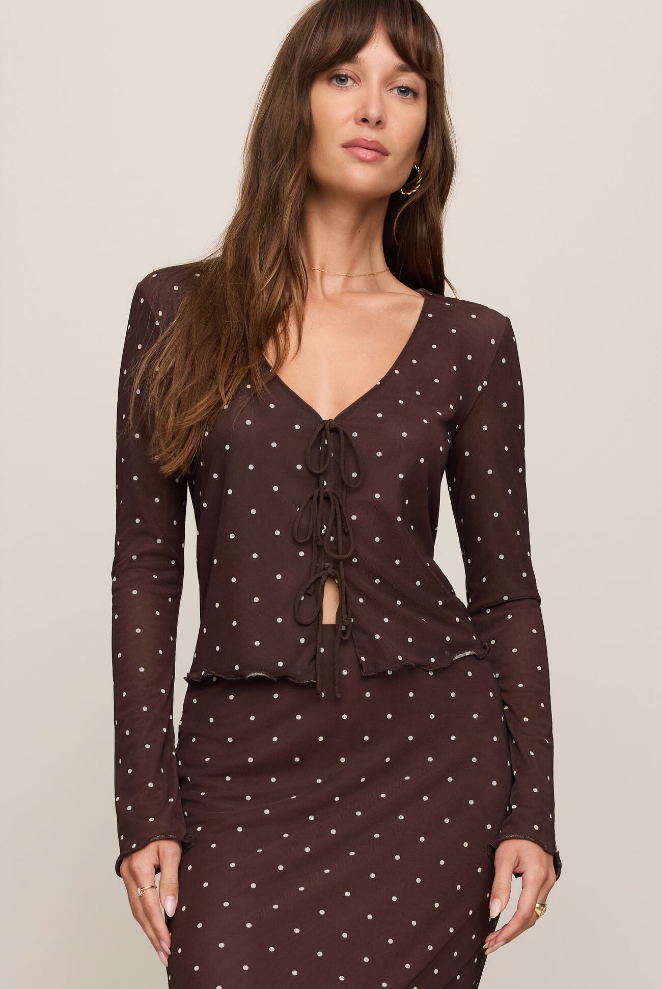Amara Polka Dot Mesh Top-Long Sleeves-Vixen Collection, Day Spa and Women's Boutique Located in Seattle, Washington