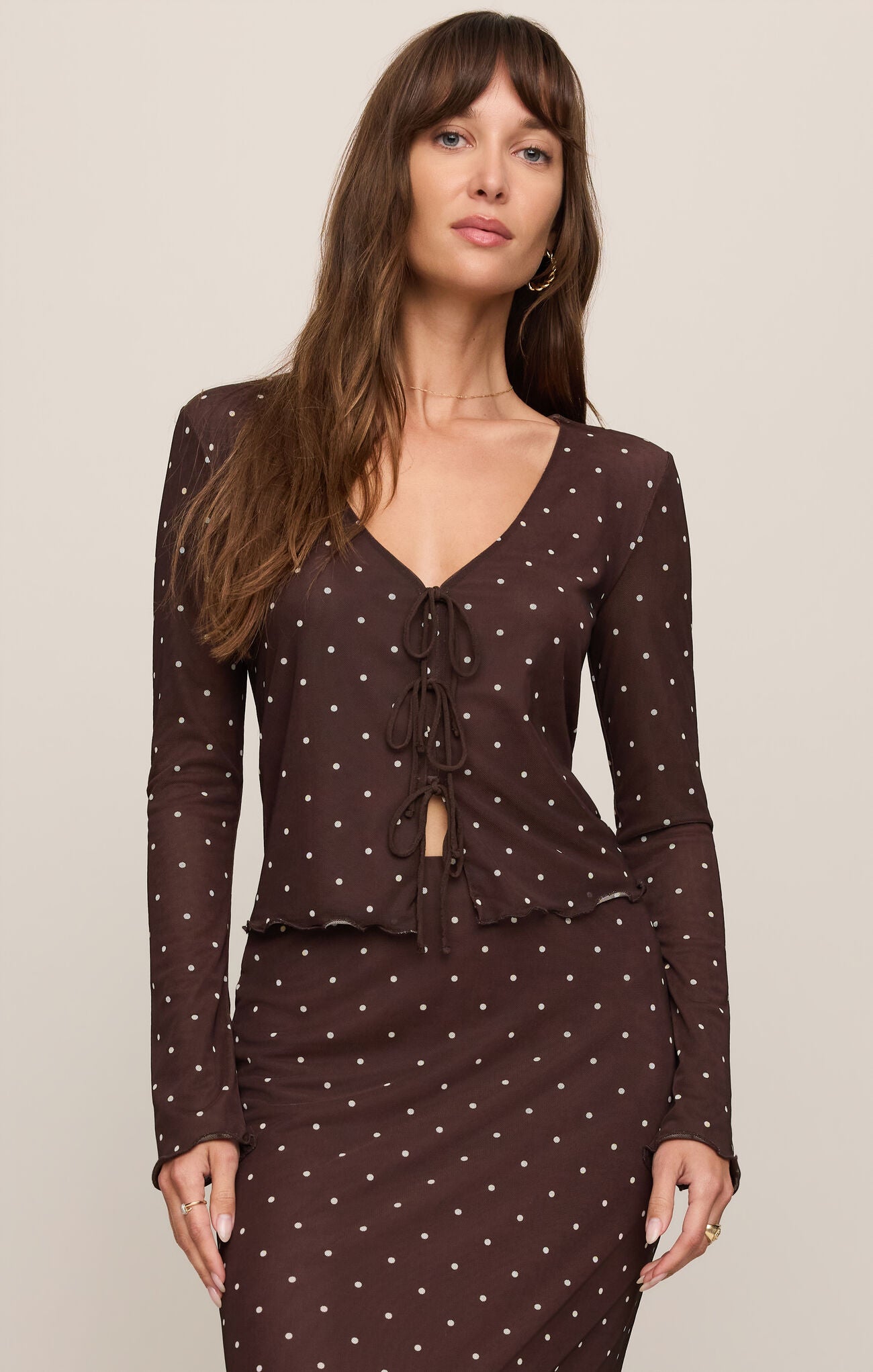 Amara Polka Dot Mesh Top-Long Sleeves-Vixen Collection, Day Spa and Women's Boutique Located in Seattle, Washington