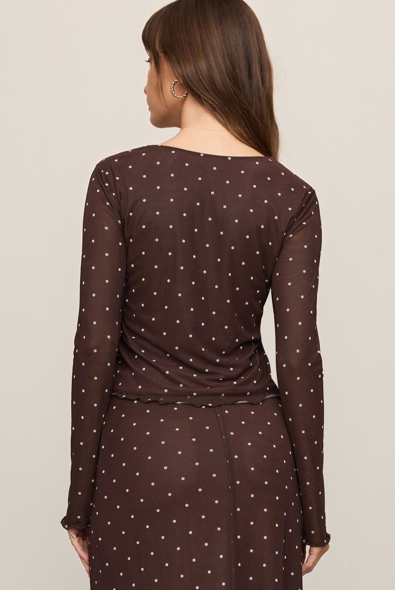 Amara Polka Dot Mesh Top-Long Sleeves-Vixen Collection, Day Spa and Women's Boutique Located in Seattle, Washington