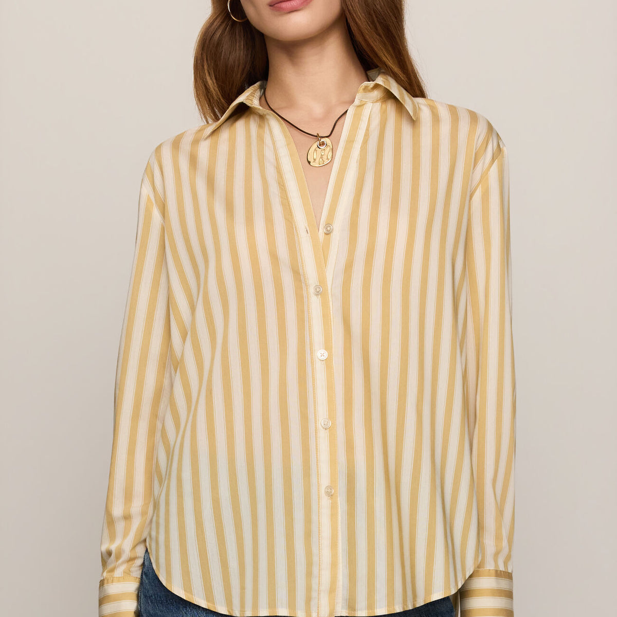 Golden Haven Stripe Button Up-Tops-Vixen Collection, Day Spa and Women's Boutique Located in Seattle, Washington