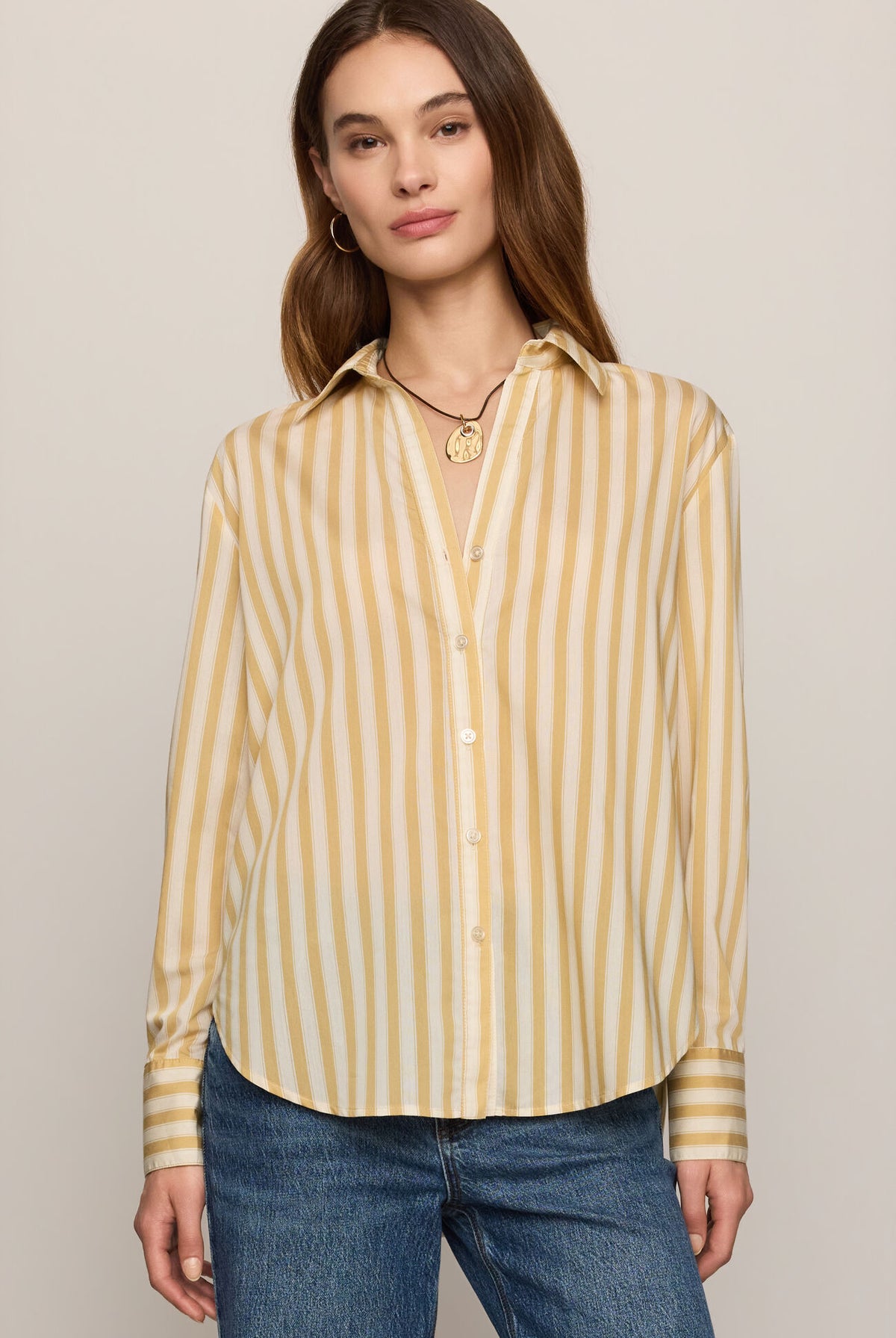 Golden Haven Stripe Button Up-Tops-Vixen Collection, Day Spa and Women's Boutique Located in Seattle, Washington