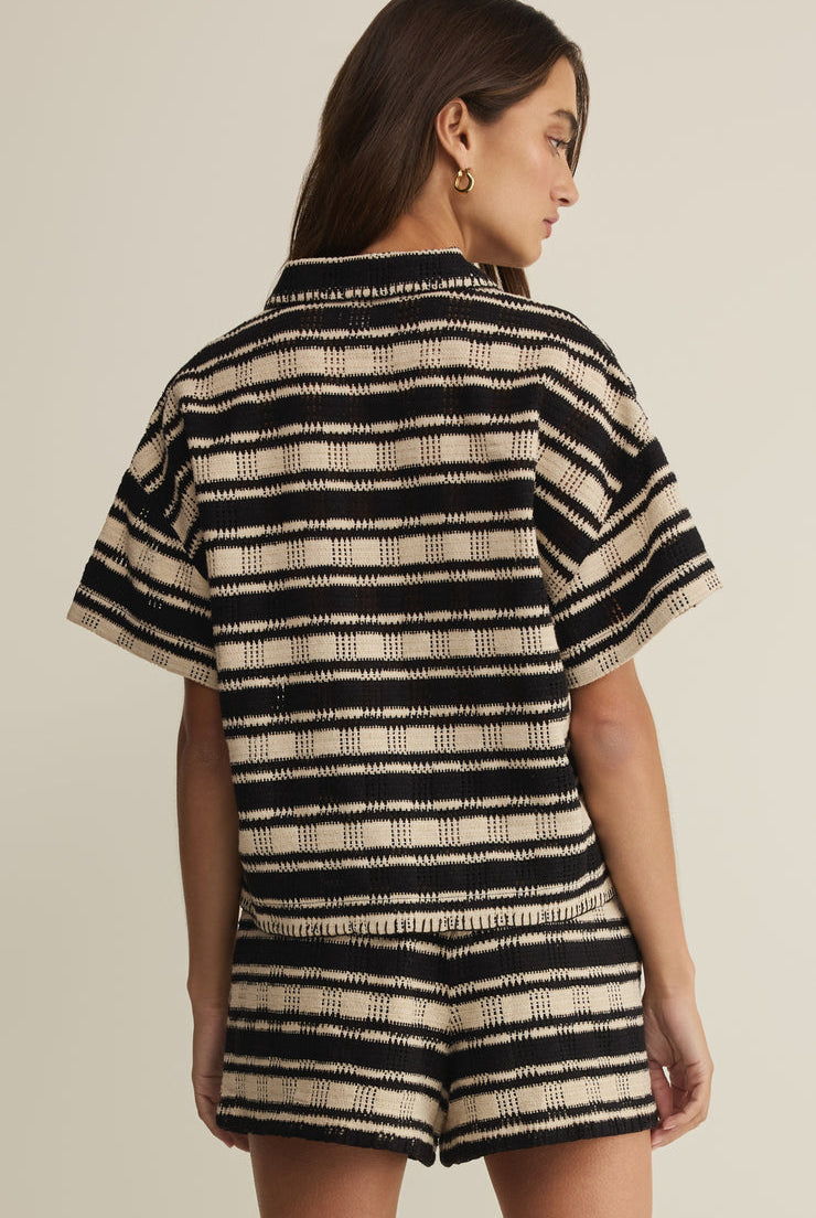 Monaco Stripe Button Up-Tops-Vixen Collection, Day Spa and Women's Boutique Located in Seattle, Washington