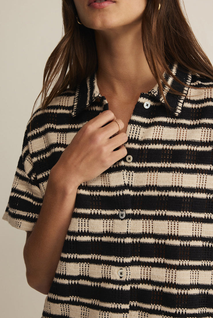 Monaco Stripe Button Up-Tops-Vixen Collection, Day Spa and Women's Boutique Located in Seattle, Washington