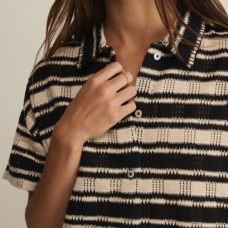 Monaco Stripe Button Up-Tops-Vixen Collection, Day Spa and Women's Boutique Located in Seattle, Washington