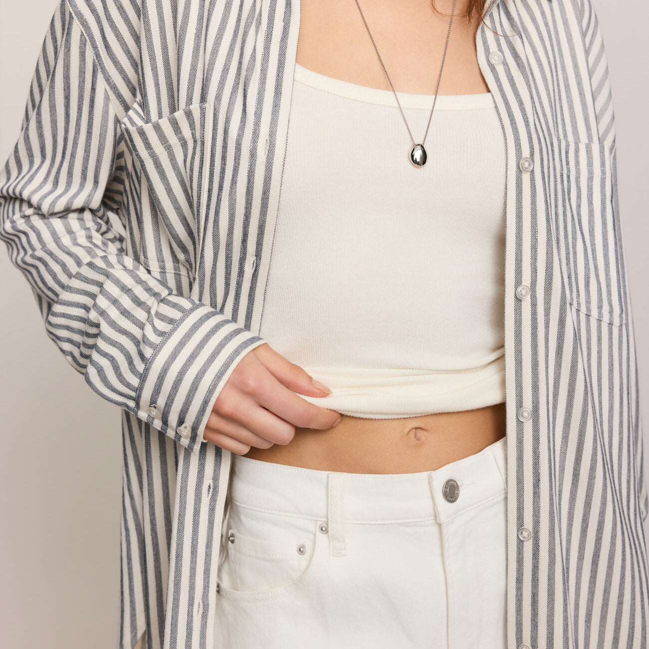 Reese Button Up Stripe Top-Long Sleeves-Vixen Collection, Day Spa and Women's Boutique Located in Seattle, Washington