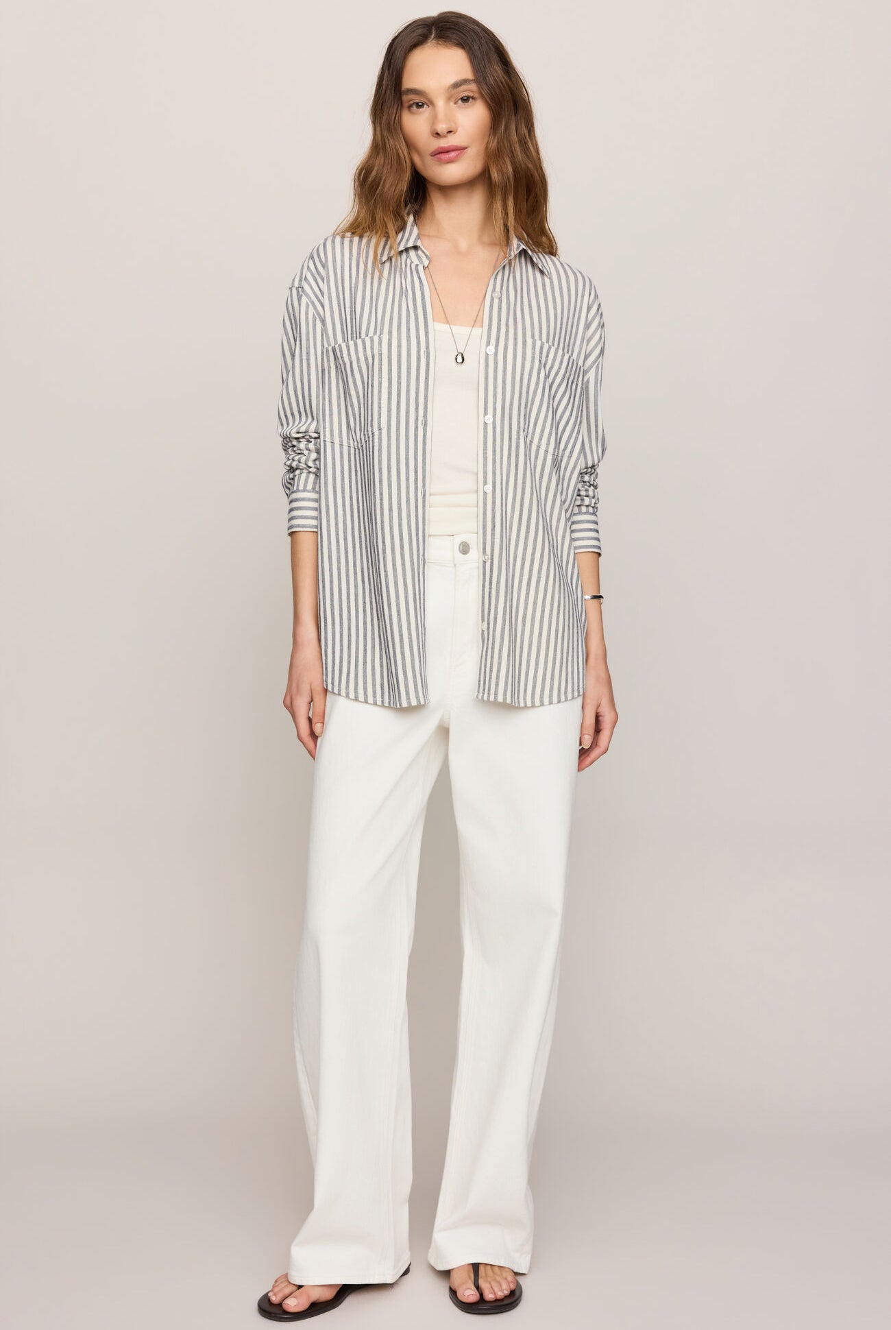 Reese Button Up Stripe Top-Long Sleeves-Vixen Collection, Day Spa and Women's Boutique Located in Seattle, Washington