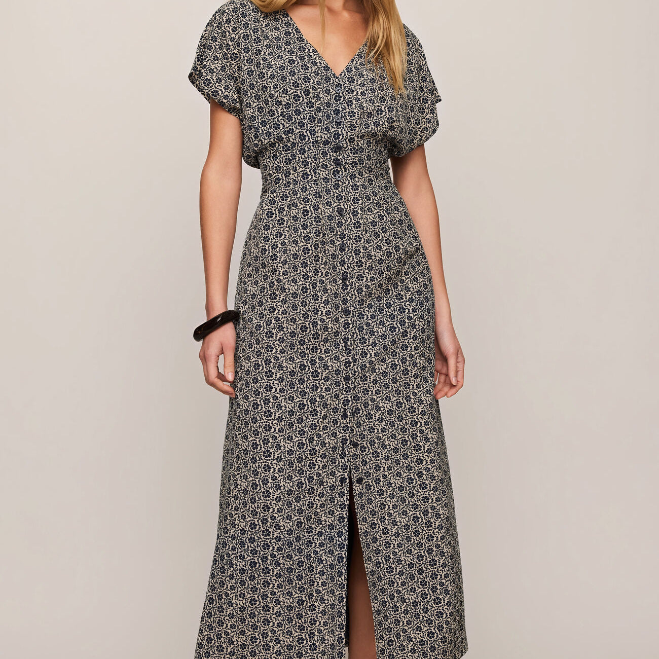 Sanna Iris Floral Midi Dress-Dresses-Vixen Collection, Day Spa and Women's Boutique Located in Seattle, Washington