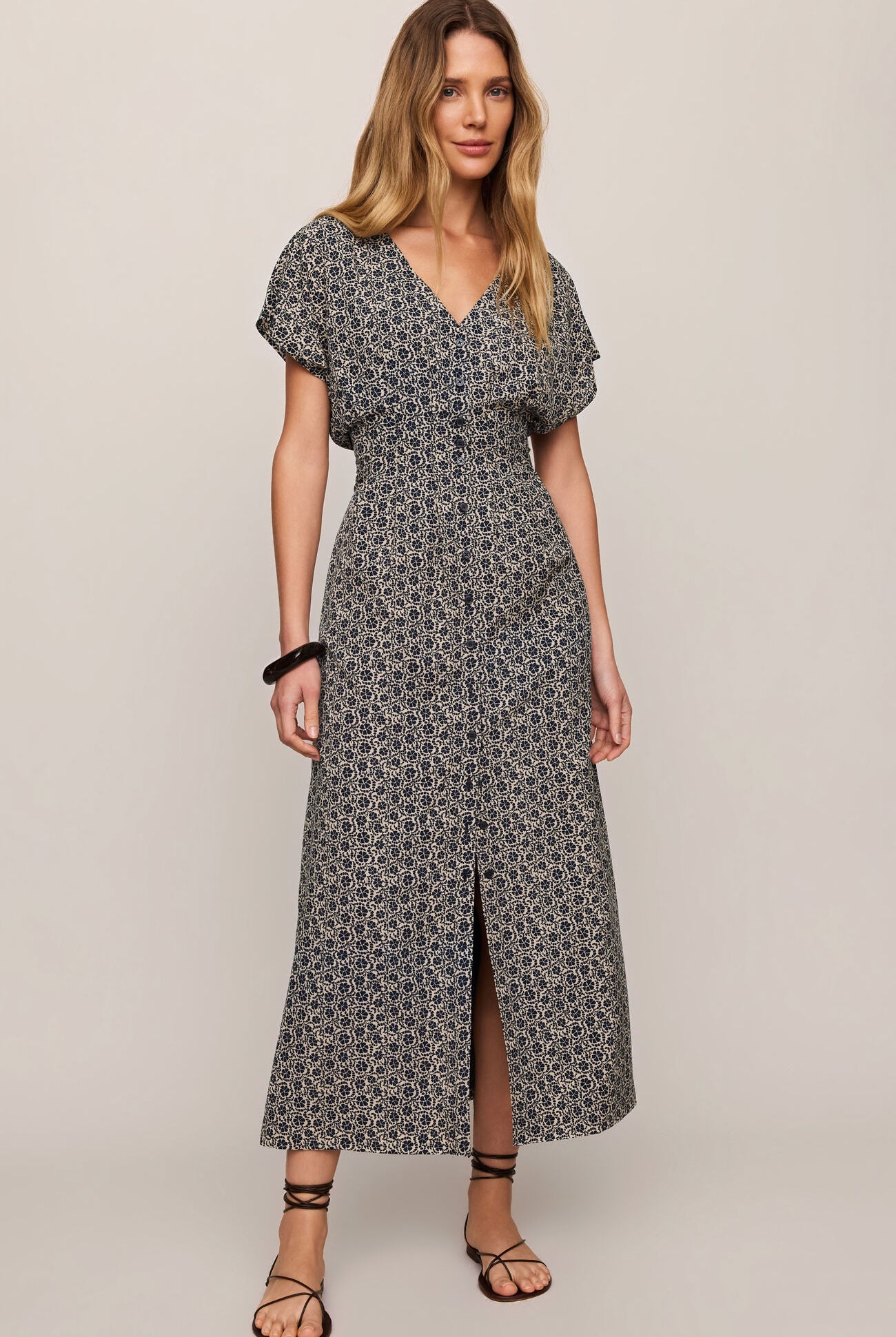 Sanna Iris Floral Midi Dress-Dresses-Vixen Collection, Day Spa and Women's Boutique Located in Seattle, Washington
