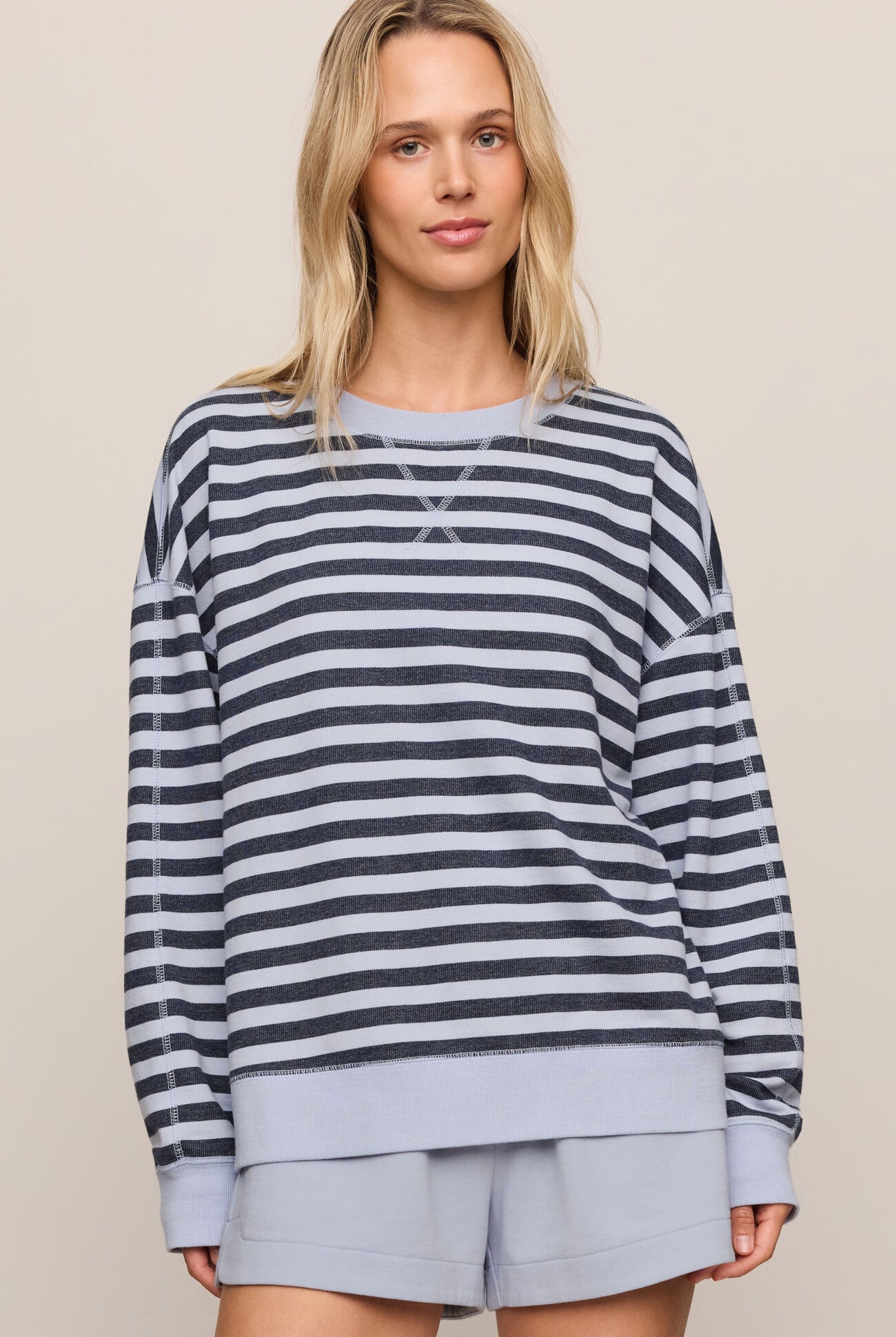 The Everyday Striped Crew-Sweatshirts-Vixen Collection, Day Spa and Women's Boutique Located in Seattle, Washington