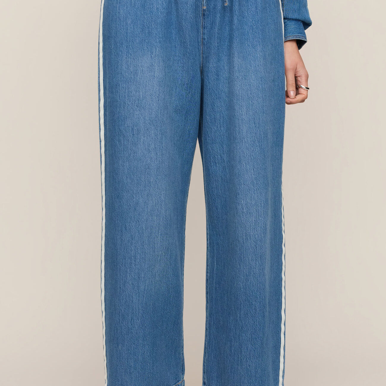 The Sidelines Denim Track Pant-Pants-Vixen Collection, Day Spa and Women's Boutique Located in Seattle, Washington