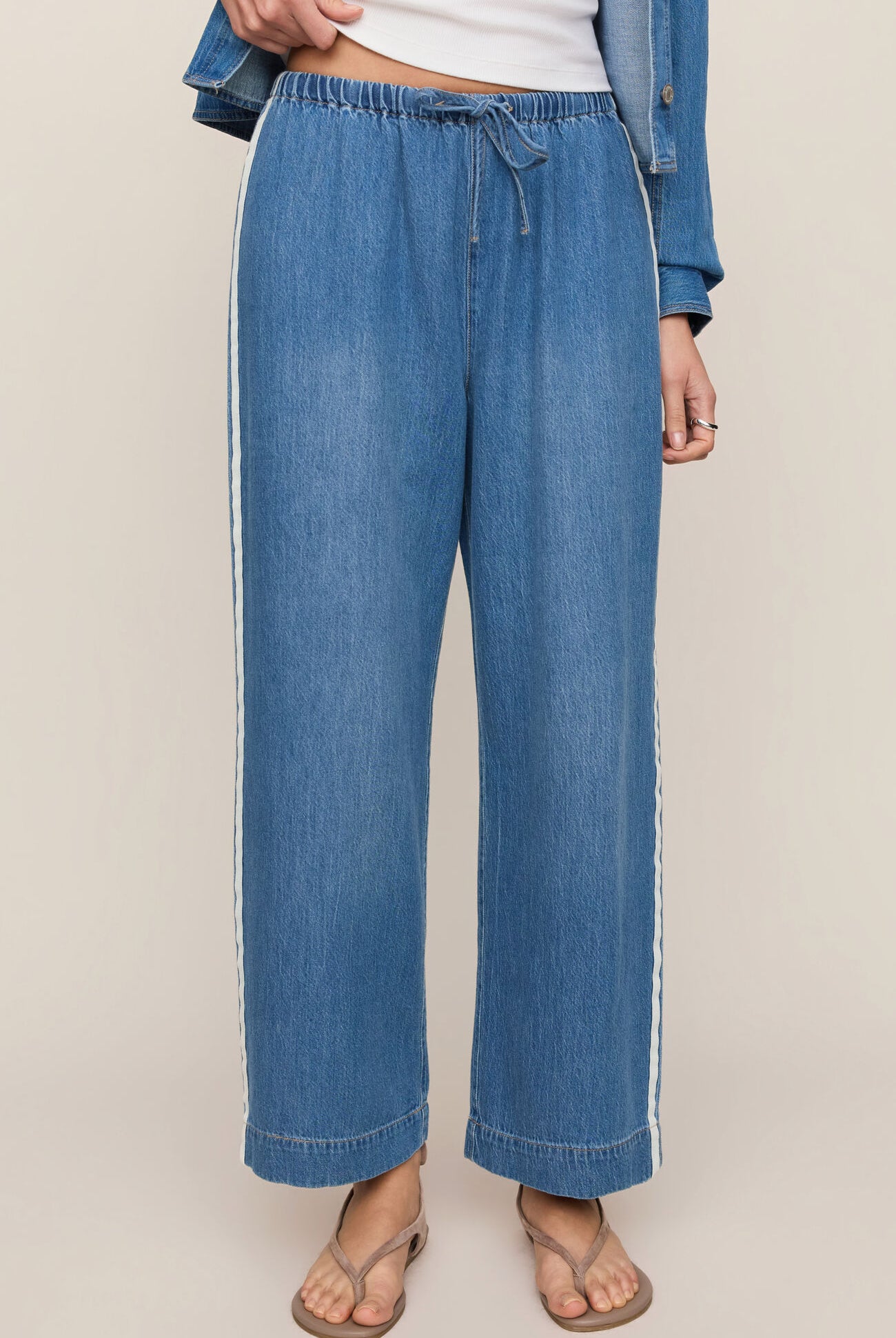 The Sidelines Denim Track Pant-Pants-Vixen Collection, Day Spa and Women's Boutique Located in Seattle, Washington
