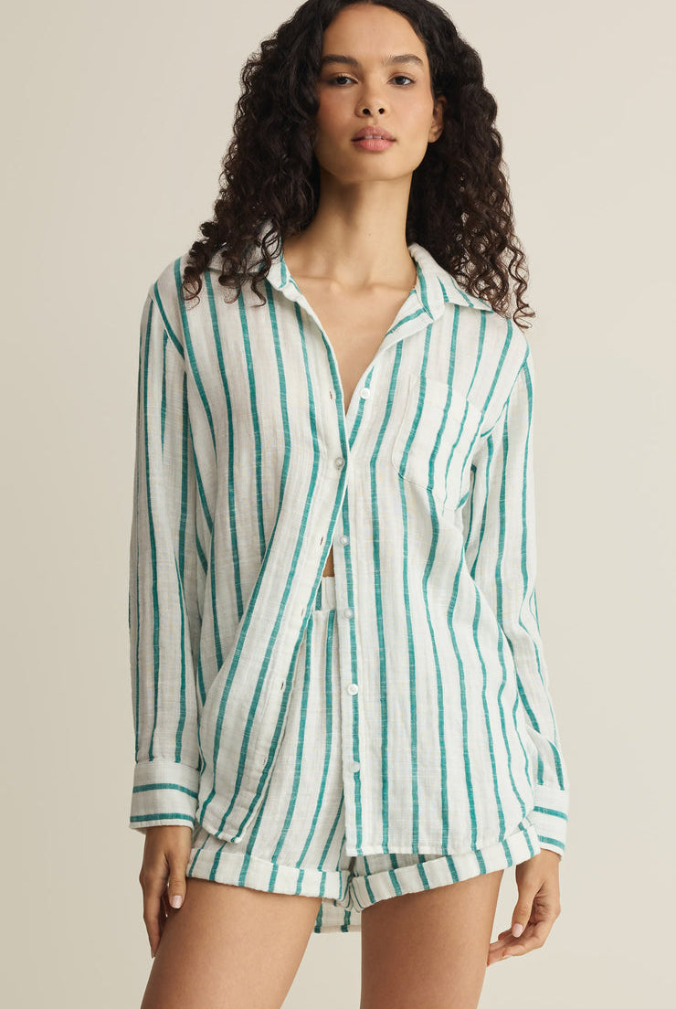 Saturdays Stripe Shirt-Long Sleeves-Vixen Collection, Day Spa and Women's Boutique Located in Seattle, Washington