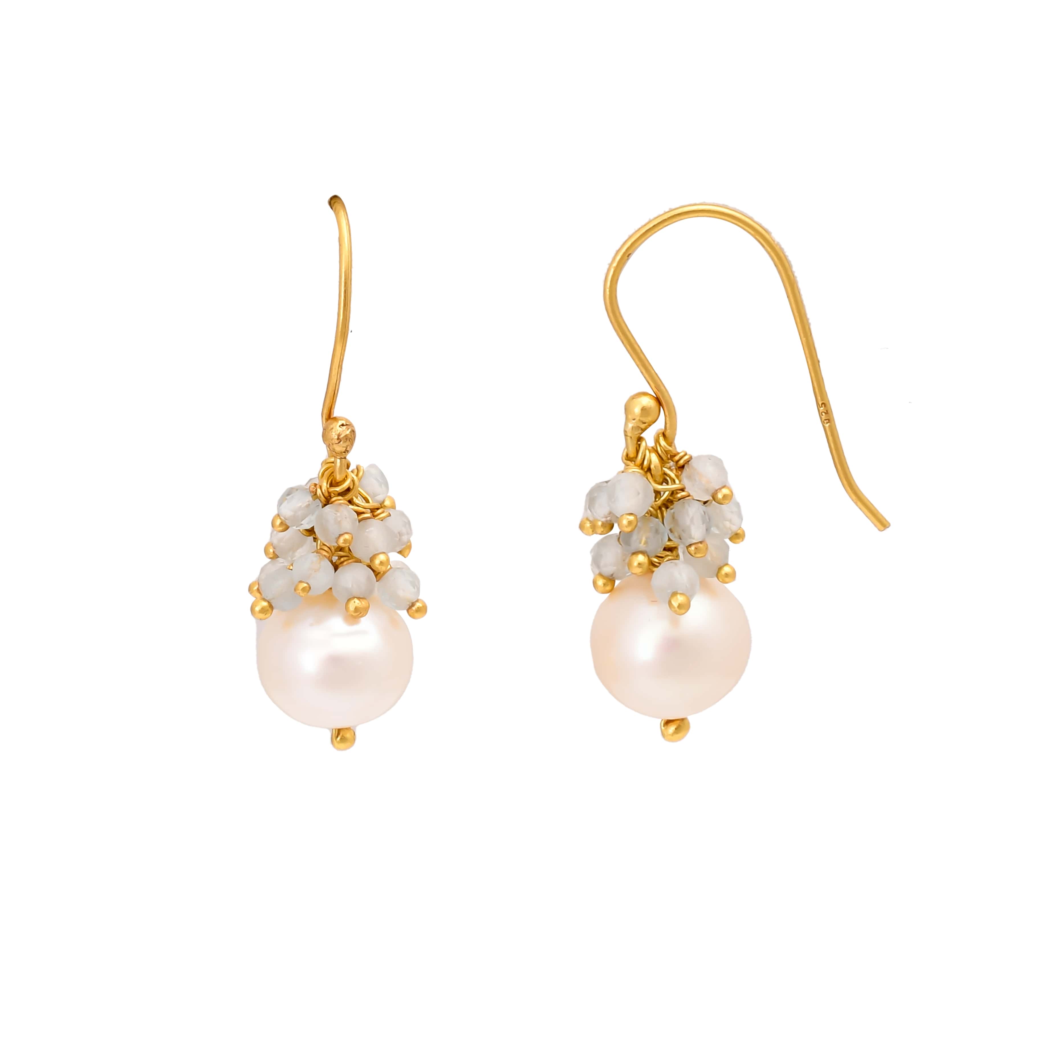 Pearl Aquamarine Bead Earrings-Earrings-Vixen Collection, Day Spa and Women's Boutique Located in Seattle, Washington