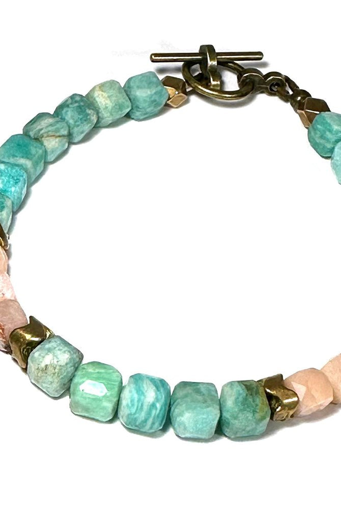 Amazonite & Pink Opal Narrow Bracelet-Bracelets-Vixen Collection, Day Spa and Women's Boutique Located in Seattle, Washington
