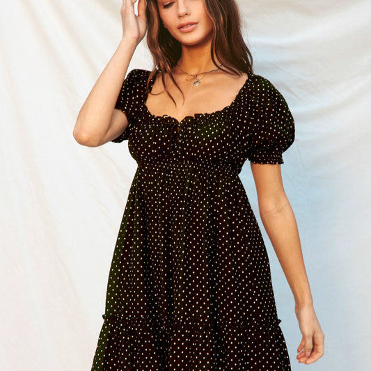 Polka Dot Babydoll Ruffled Mini Dress-Dresses-Vixen Collection, Day Spa and Women's Boutique Located in Seattle, Washington