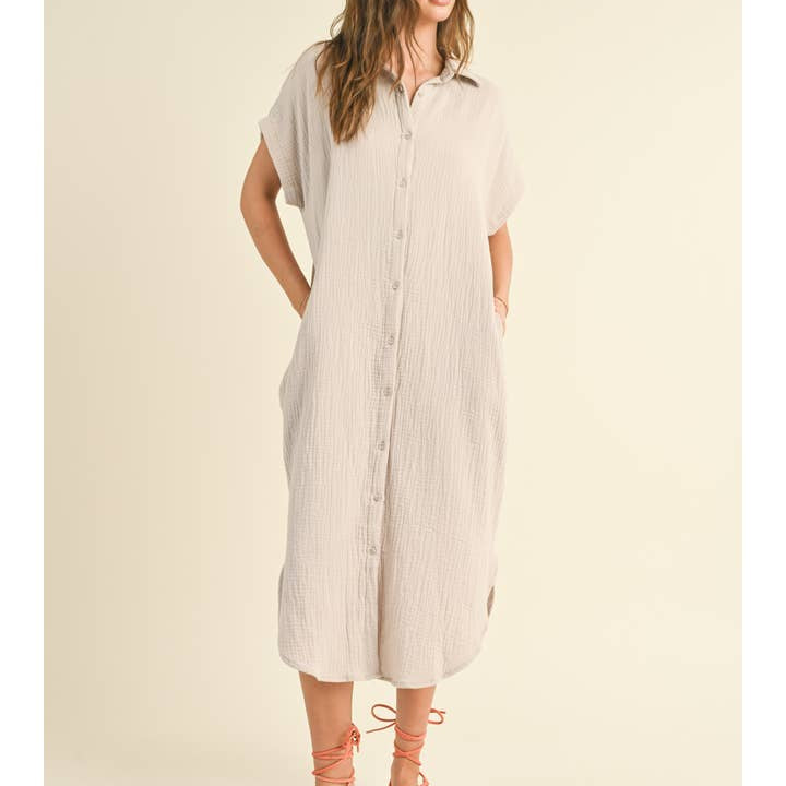 Gentle Gauze Button-Down Dress-Dresses-Vixen Collection, Day Spa and Women's Boutique Located in Seattle, Washington
