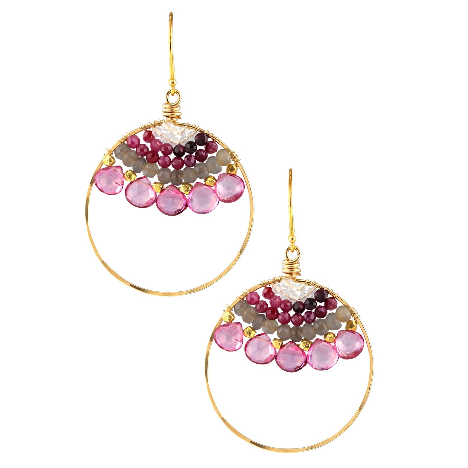 Large Gold Pink Topaz Hoops-Earrings-Vixen Collection, Day Spa and Women's Boutique Located in Seattle, Washington