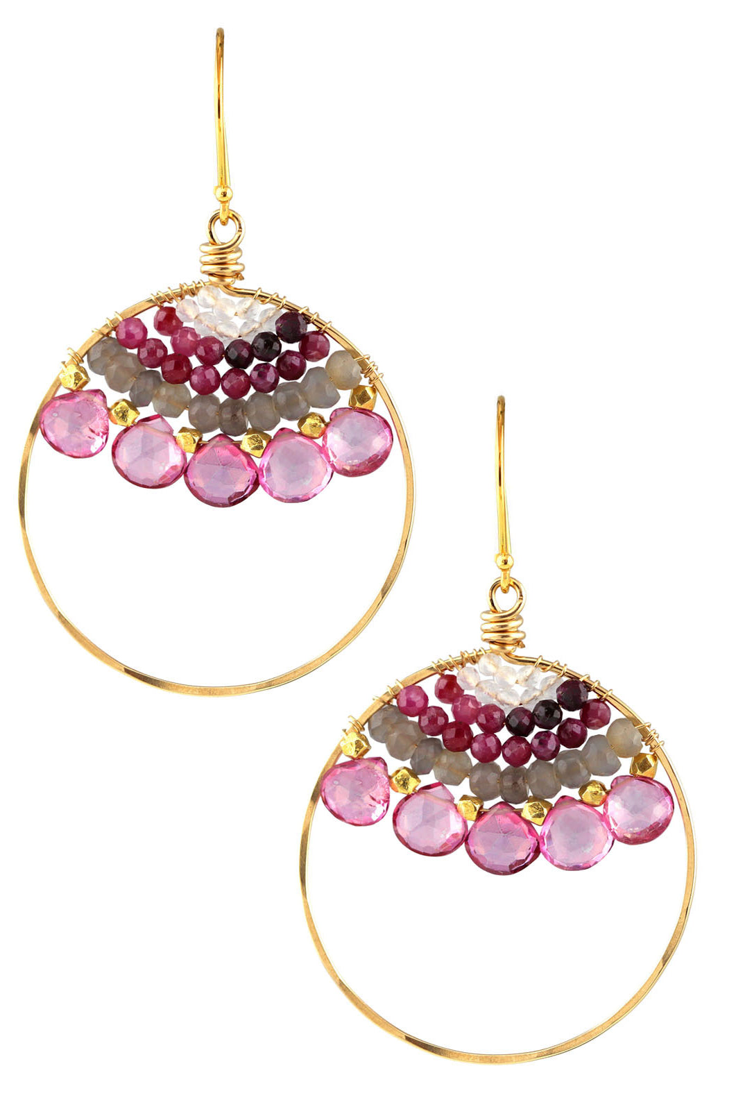 Large Gold Pink Topaz Hoops-Earrings-Vixen Collection, Day Spa and Women's Boutique Located in Seattle, Washington