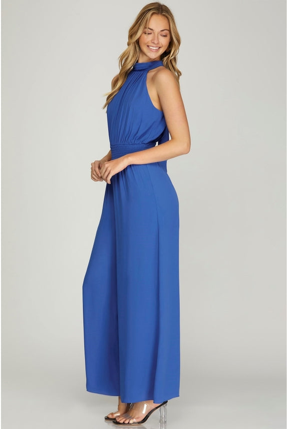 Something Blue Halter Jumpsuit-Jumpsuits-Vixen Collection, Day Spa and Women's Boutique Located in Seattle, Washington