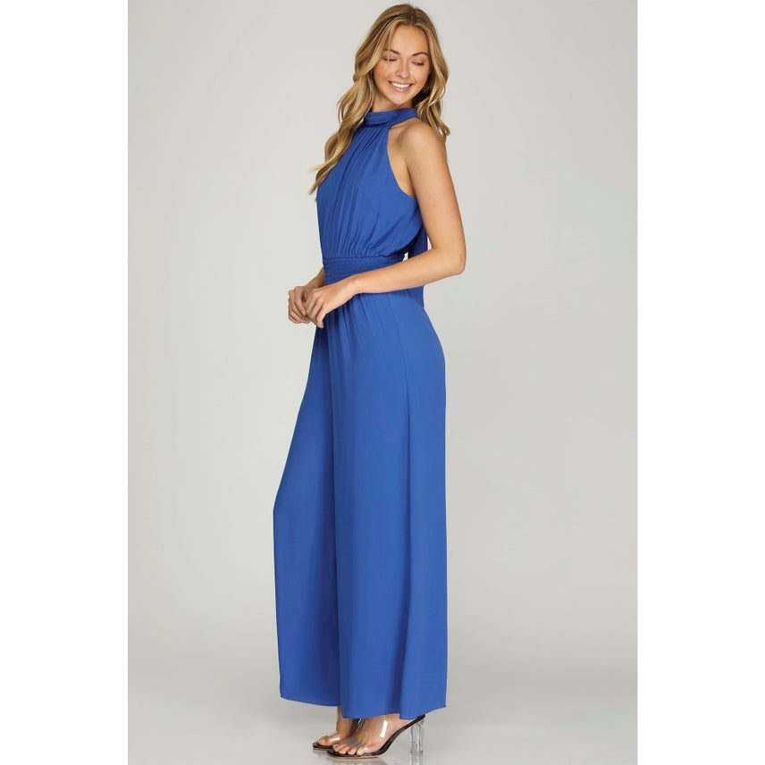 Something Blue Halter Jumpsuit-Jumpsuits-Vixen Collection, Day Spa and Women's Boutique Located in Seattle, Washington