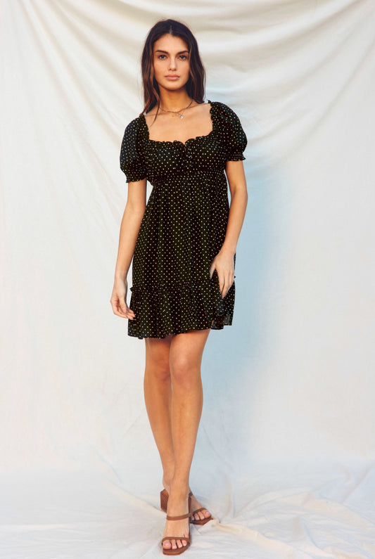 Polka Dot Babydoll Ruffled Mini Dress-Dresses-Vixen Collection, Day Spa and Women's Boutique Located in Seattle, Washington