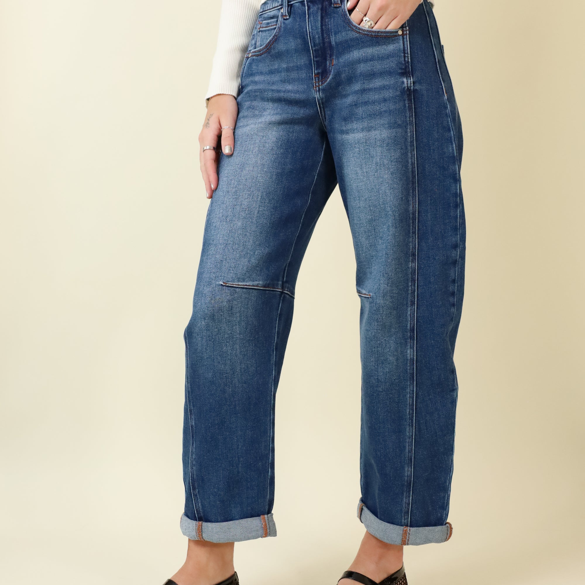 Risen High Rise Barrel Jeans-Denim-Vixen Collection, Day Spa and Women's Boutique Located in Seattle, Washington