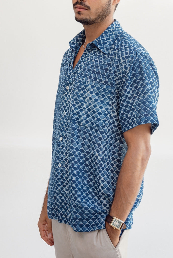 Indigo Scales Ultra-Light Button Down-Men's Tops-Vixen Collection, Day Spa and Women's Boutique Located in Seattle, Washington