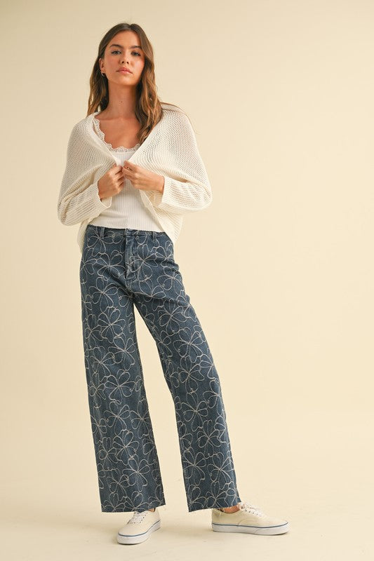 Women's Floral Wide Leg Jeans | Vixen Collection