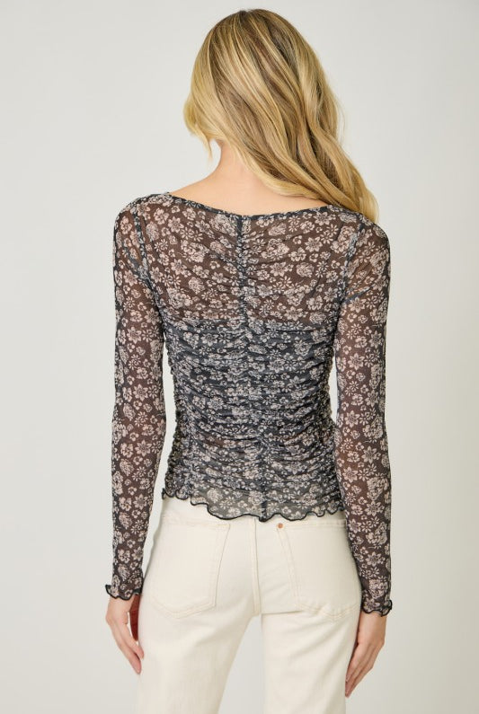 Wildflower Riot Mesh Top-Long Sleeves-Vixen Collection, Day Spa and Women's Boutique Located in Seattle, Washington