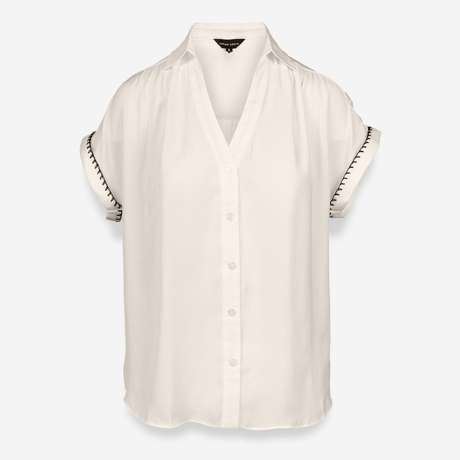 Bianca Button Up Blouse-Short Sleeves-Vixen Collection, Day Spa and Women's Boutique Located in Seattle, Washington
