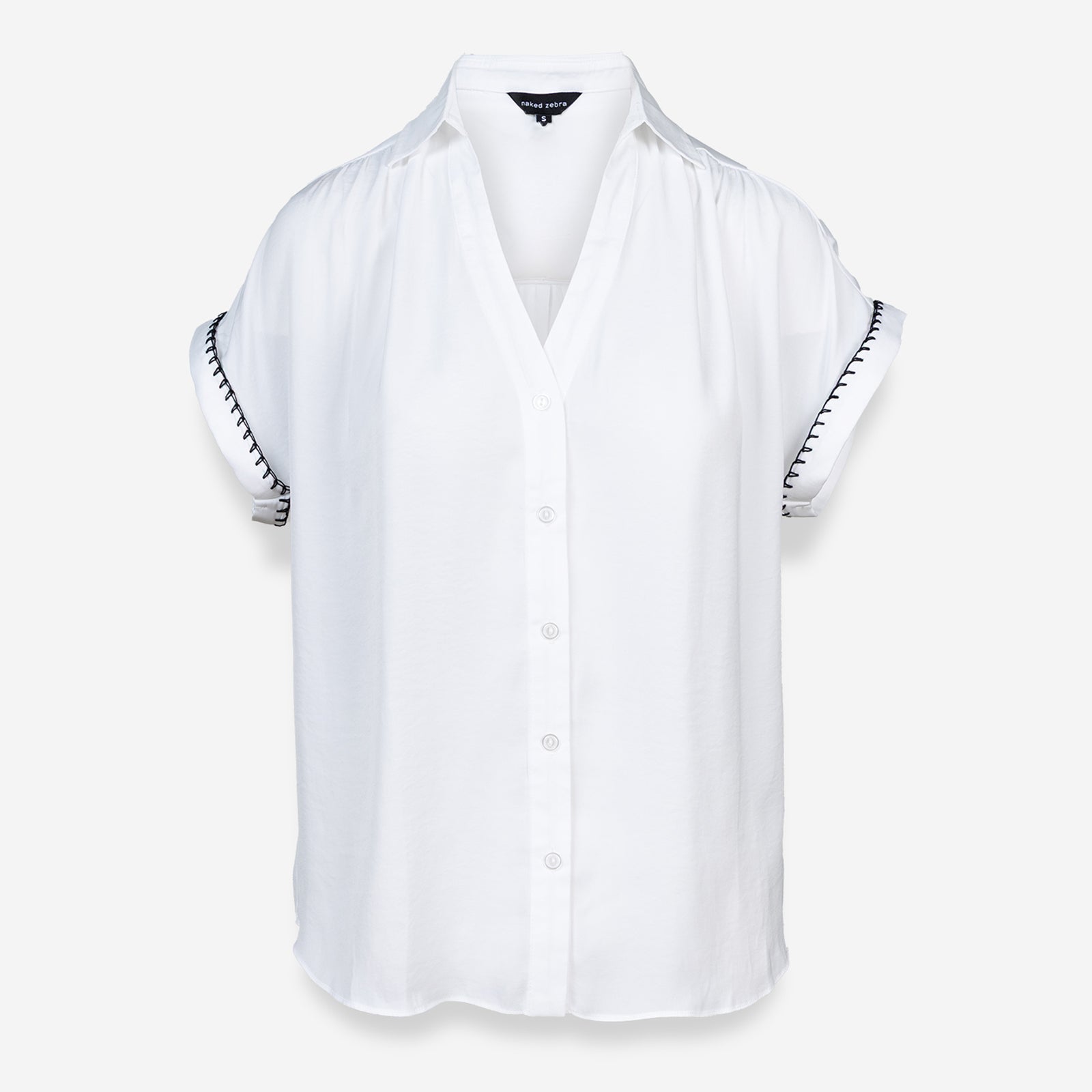 Bianca Button Up Blouse-Short Sleeves-Vixen Collection, Day Spa and Women's Boutique Located in Seattle, Washington