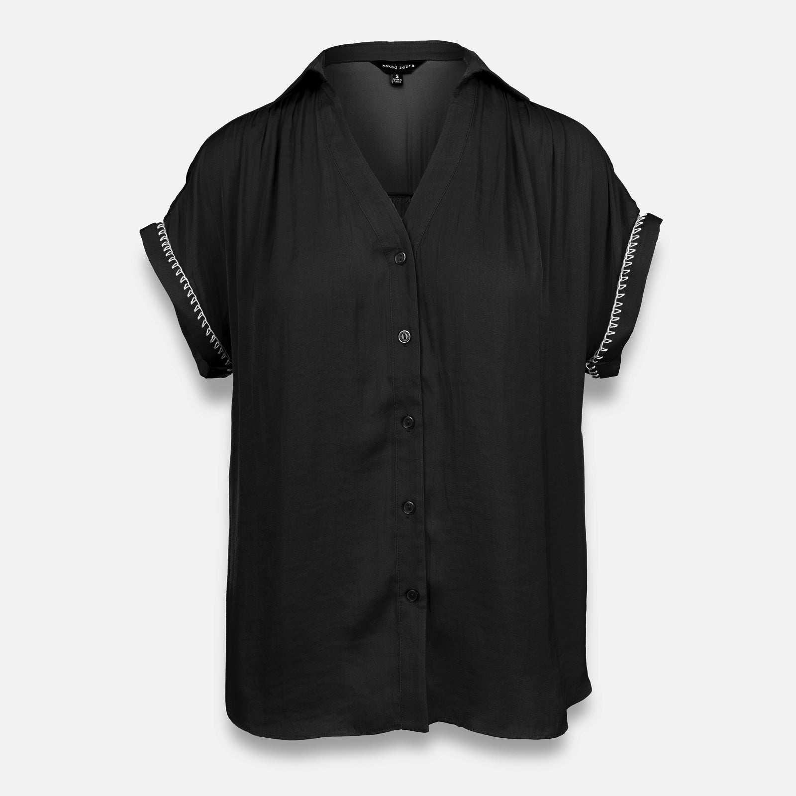 Bianca Button Up Blouse-Short Sleeves-Vixen Collection, Day Spa and Women's Boutique Located in Seattle, Washington