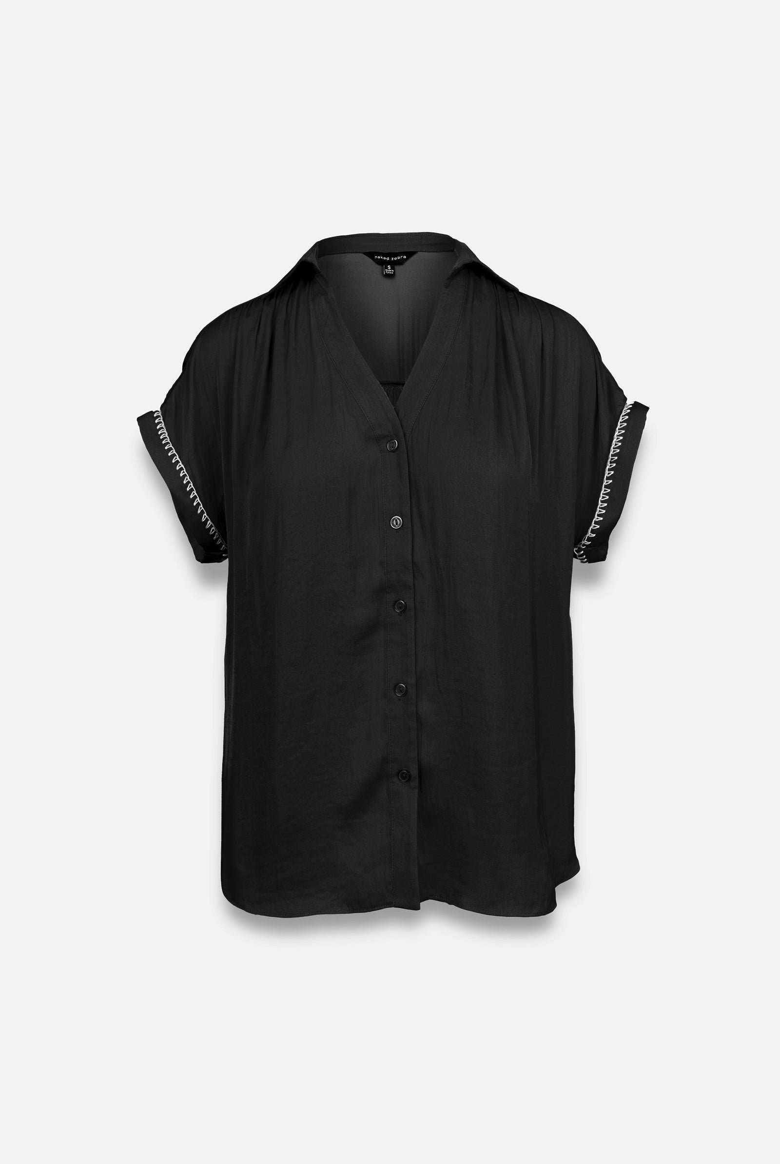 Bianca Button Up Blouse-Short Sleeves-Vixen Collection, Day Spa and Women's Boutique Located in Seattle, Washington