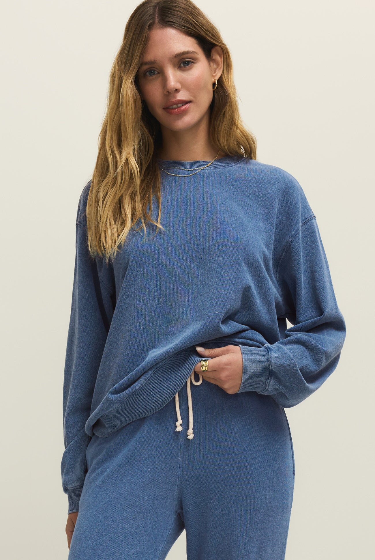 Boyfriend Denim Sweatshirt-Sweatshirts-Vixen Collection, Day Spa and Women's Boutique Located in Seattle, Washington