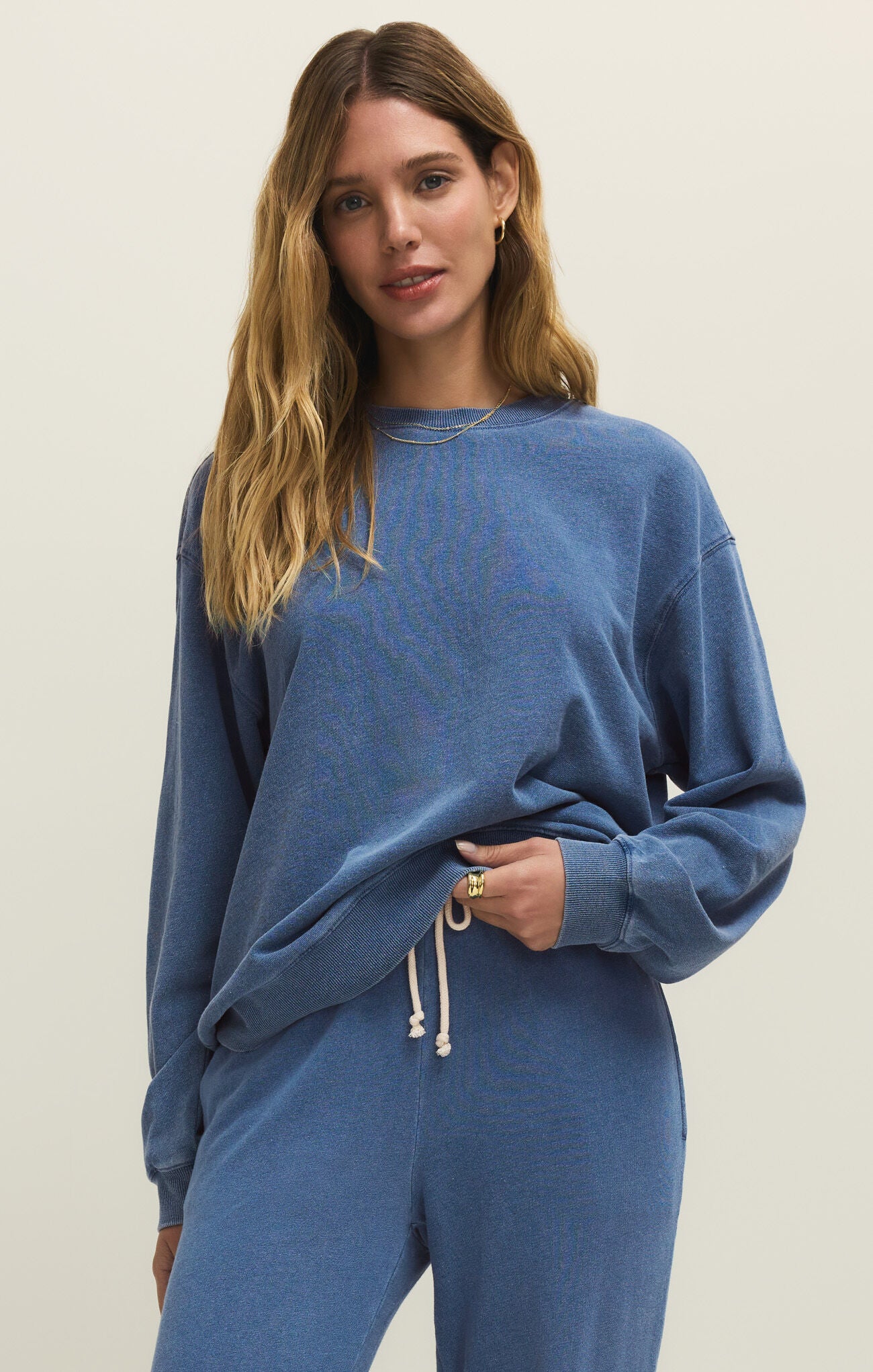 Boyfriend Denim Sweatshirt-Sweatshirts-Vixen Collection, Day Spa and Women's Boutique Located in Seattle, Washington