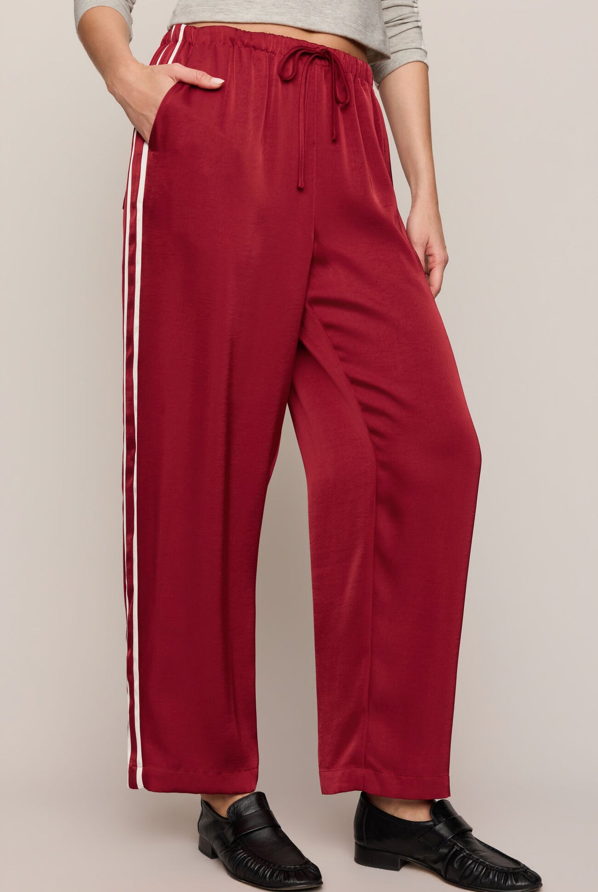 In Stride Satin Track Pant-Bottoms-Vixen Collection, Day Spa and Women's Boutique Located in Seattle, Washington