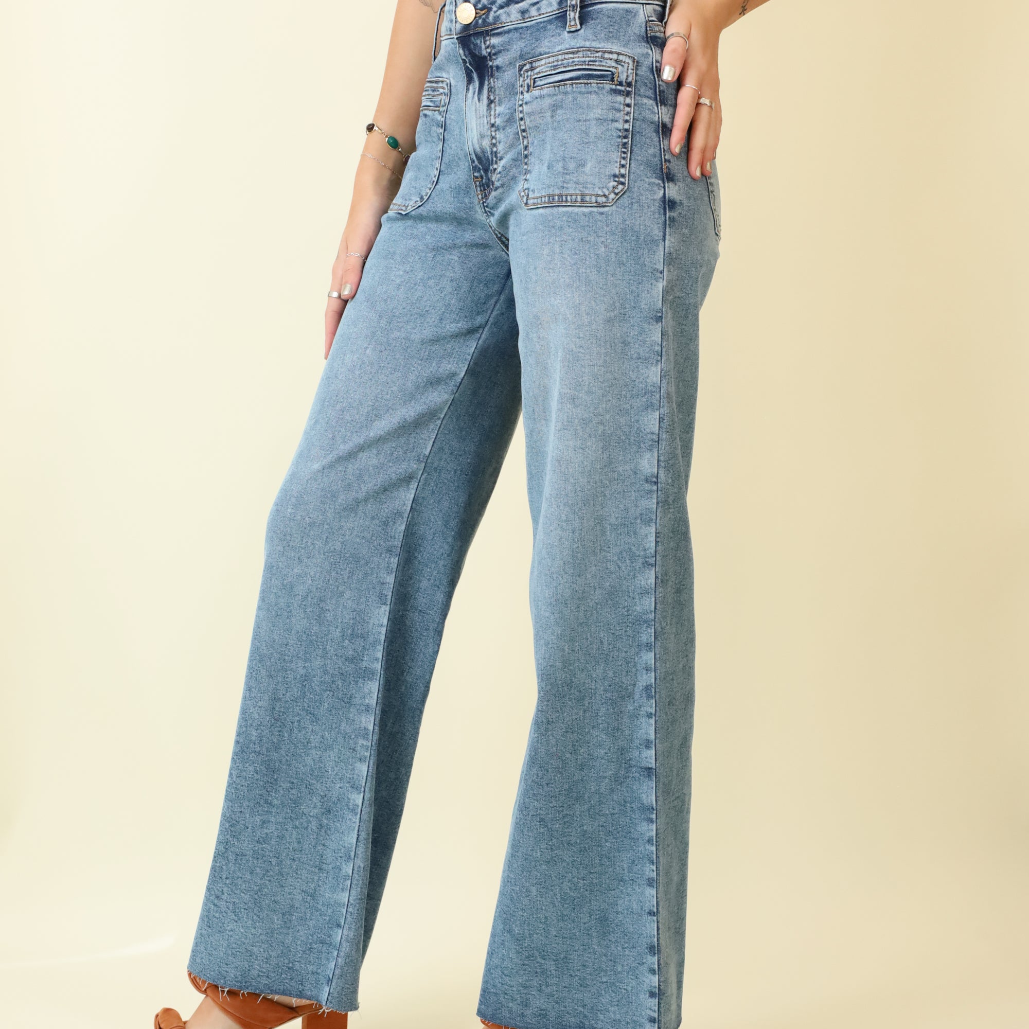 Meg Wide Leg Patch Pocket Jeans-Denim-Vixen Collection, Day Spa and Women's Boutique Located in Seattle, Washington