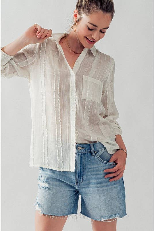 Canoga Striped Blouse-Long Sleeves-Vixen Collection, Day Spa and Women's Boutique Located in Seattle, Washington