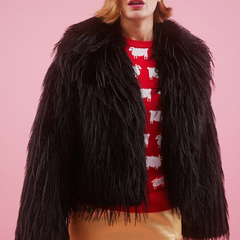 Mongolian Fur Knitted Jacket-Jackets-Vixen Collection, Day Spa and Women's Boutique Located in Seattle, Washington
