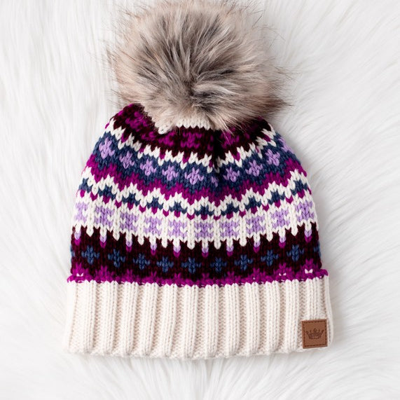 Patterned Pom Hat-Hats-Vixen Collection, Day Spa and Women's Boutique Located in Seattle, Washington