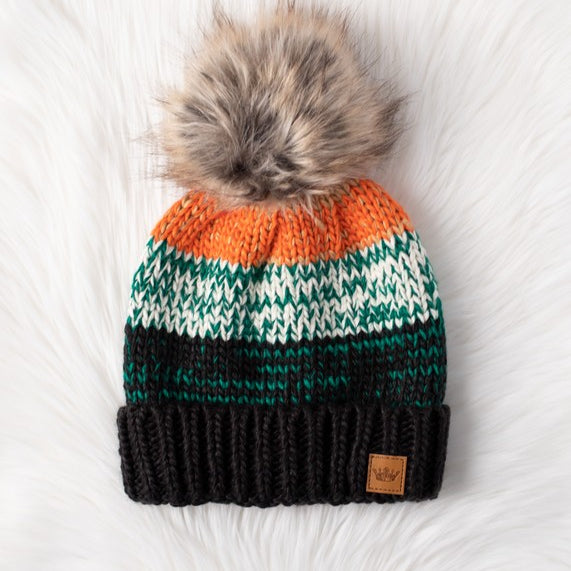 Patterned Pom Hat-Hats-Vixen Collection, Day Spa and Women's Boutique Located in Seattle, Washington