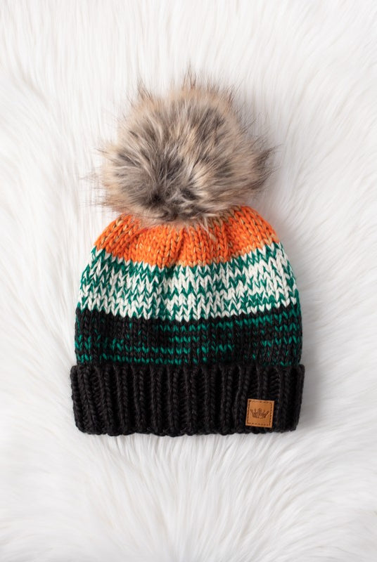 Patterned Pom Hat-Hats-Vixen Collection, Day Spa and Women's Boutique Located in Seattle, Washington