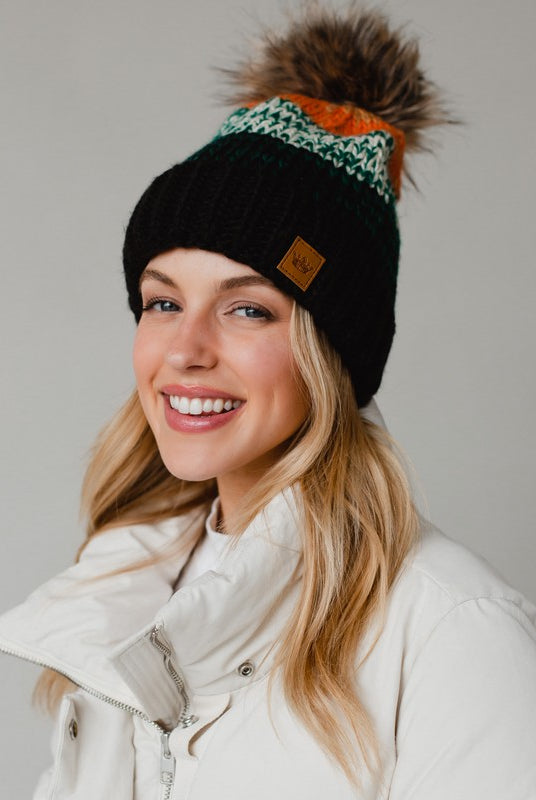 Patterned Pom Hat-Hats-Vixen Collection, Day Spa and Women's Boutique Located in Seattle, Washington